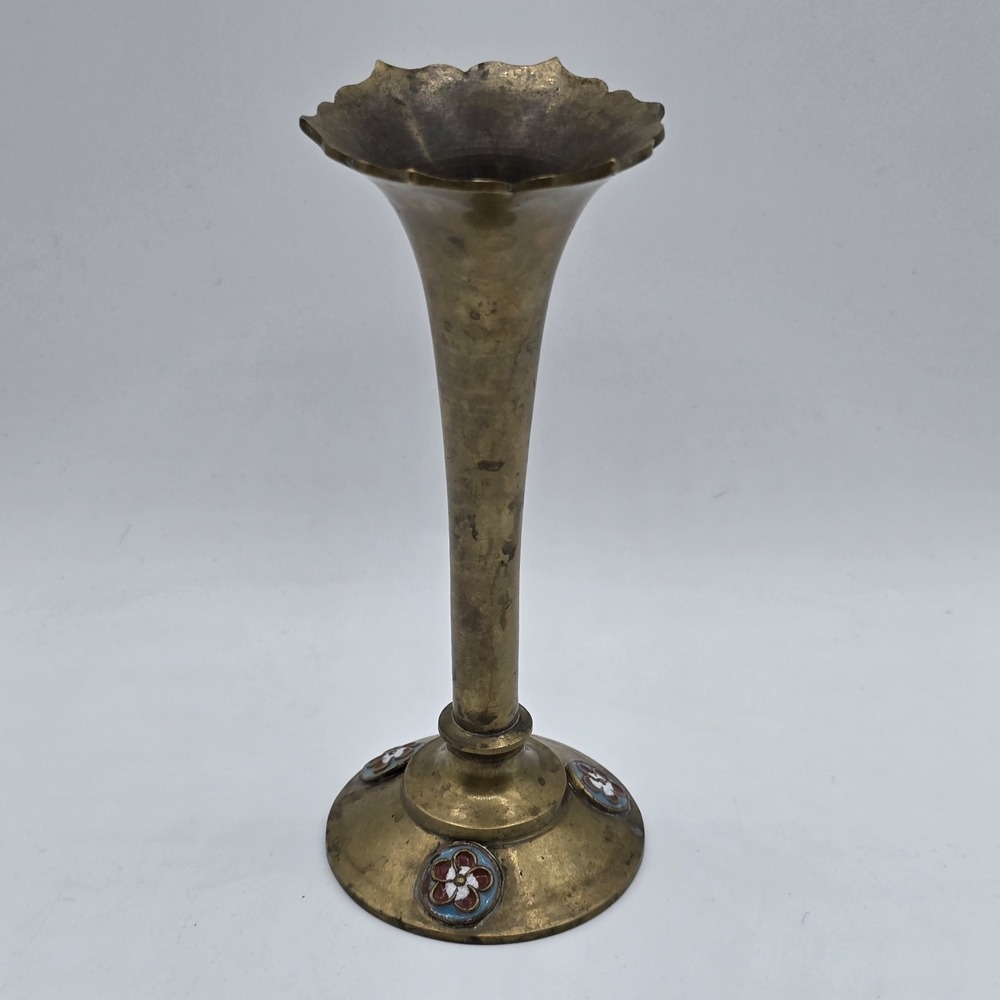 Vintage Decorative Brass Bud Vase Floral Made in China Mcm Fluted Top